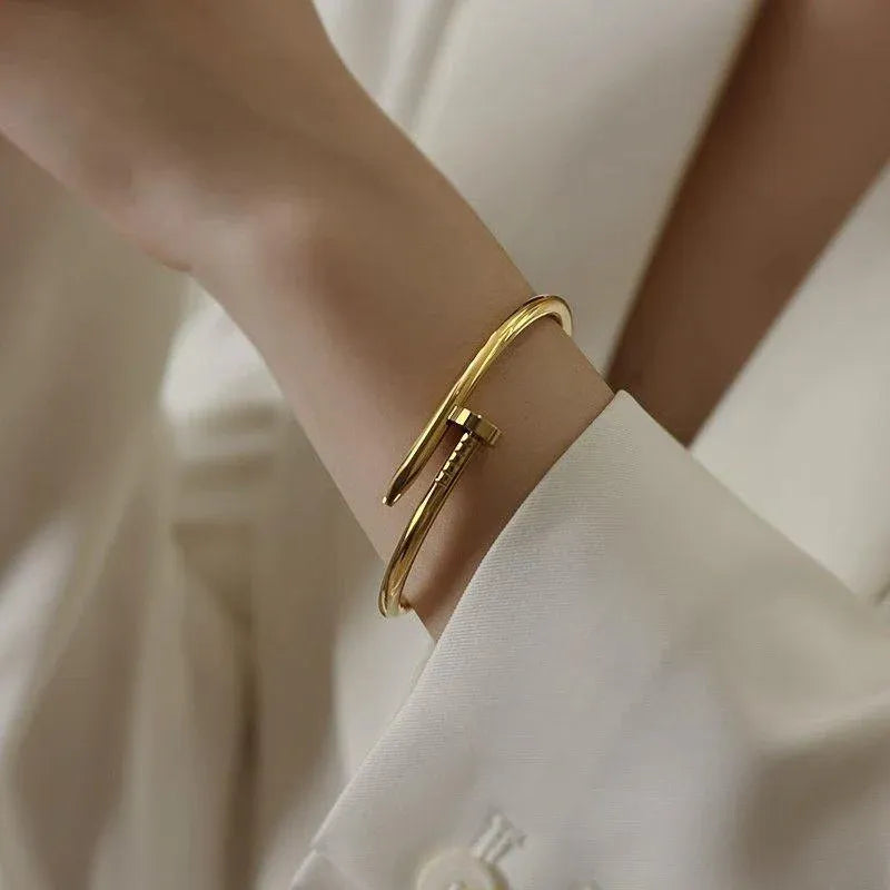 Golden Nail Bangle Bracelet