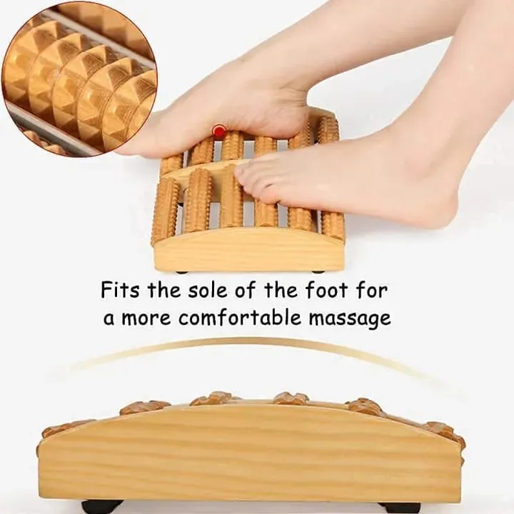 6-Row Wooden Foot Massager Roller – Reflexology & Acupressure