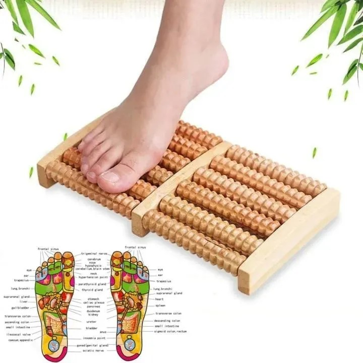 6-Row Wooden Foot Massager Roller – Reflexology & Acupressure