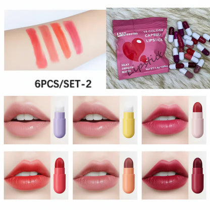 LMG BROTHS 18-Color Capsule Lipstick Set – Silky Smooth Matte Finish Mini Lipstick Pods (Travel Size & Portable)