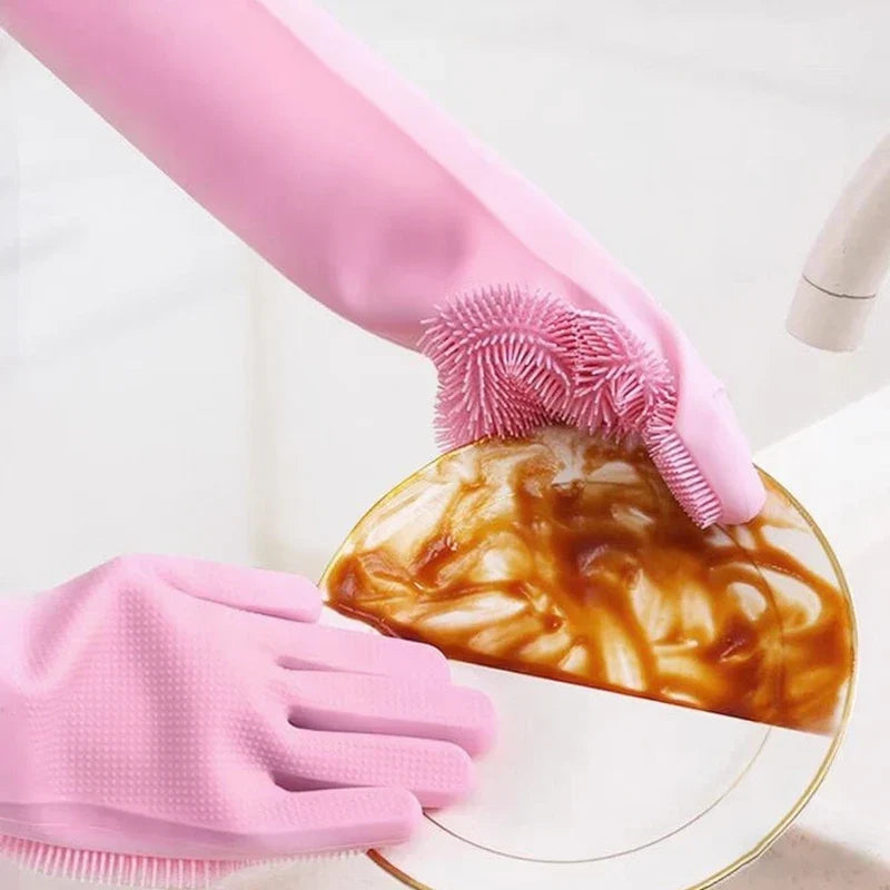 Magic Silicone Rubber Scrubber Gloves for Kitchen