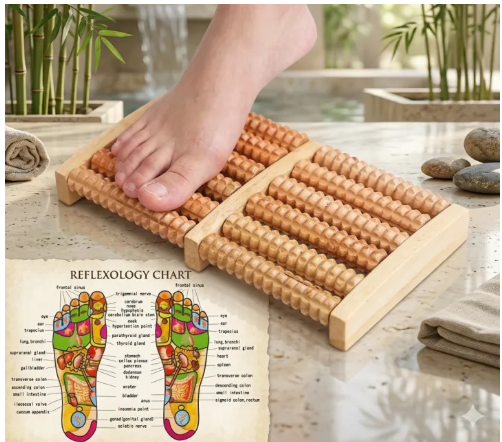 6-Row Wooden Foot Massager Roller – Reflexology & Acupressure
