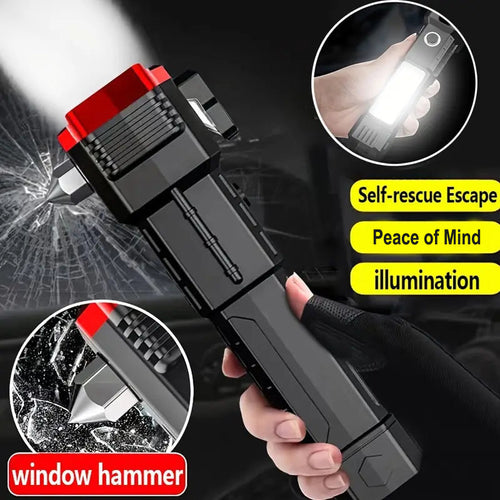 5 in 1 Side Flood Light Rescue Torch with Hammer and Seat Belt Cutter