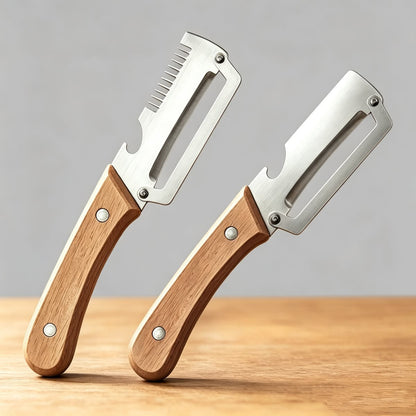 3 in 1 Multifunctional Vegetable Peeler Knife | Stainless Steel Julienne Cutter, Vegetable Slicer & Peeling Tool | Wooden Handle Kitchen Gadget
