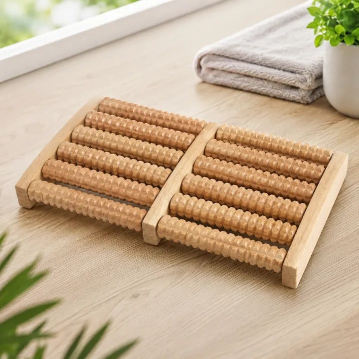 6-Row Wooden Foot Massager Roller – Reflexology & Acupressure