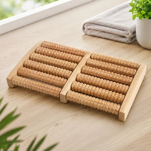 6-Row Wooden Foot Massager Roller – Reflexology & Acupressure