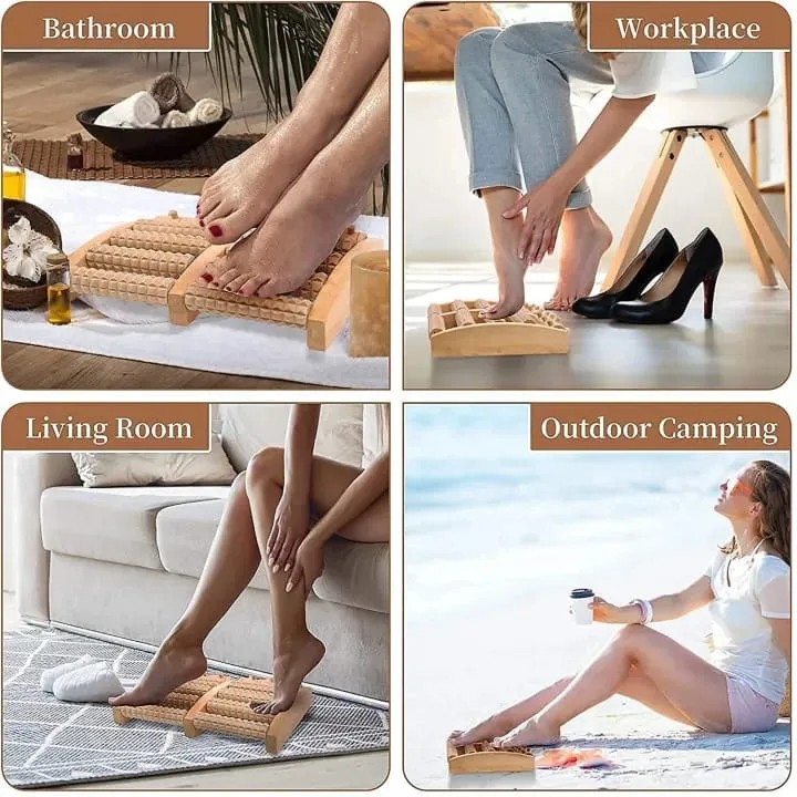 6-Row Wooden Foot Massager Roller – Reflexology & Acupressure